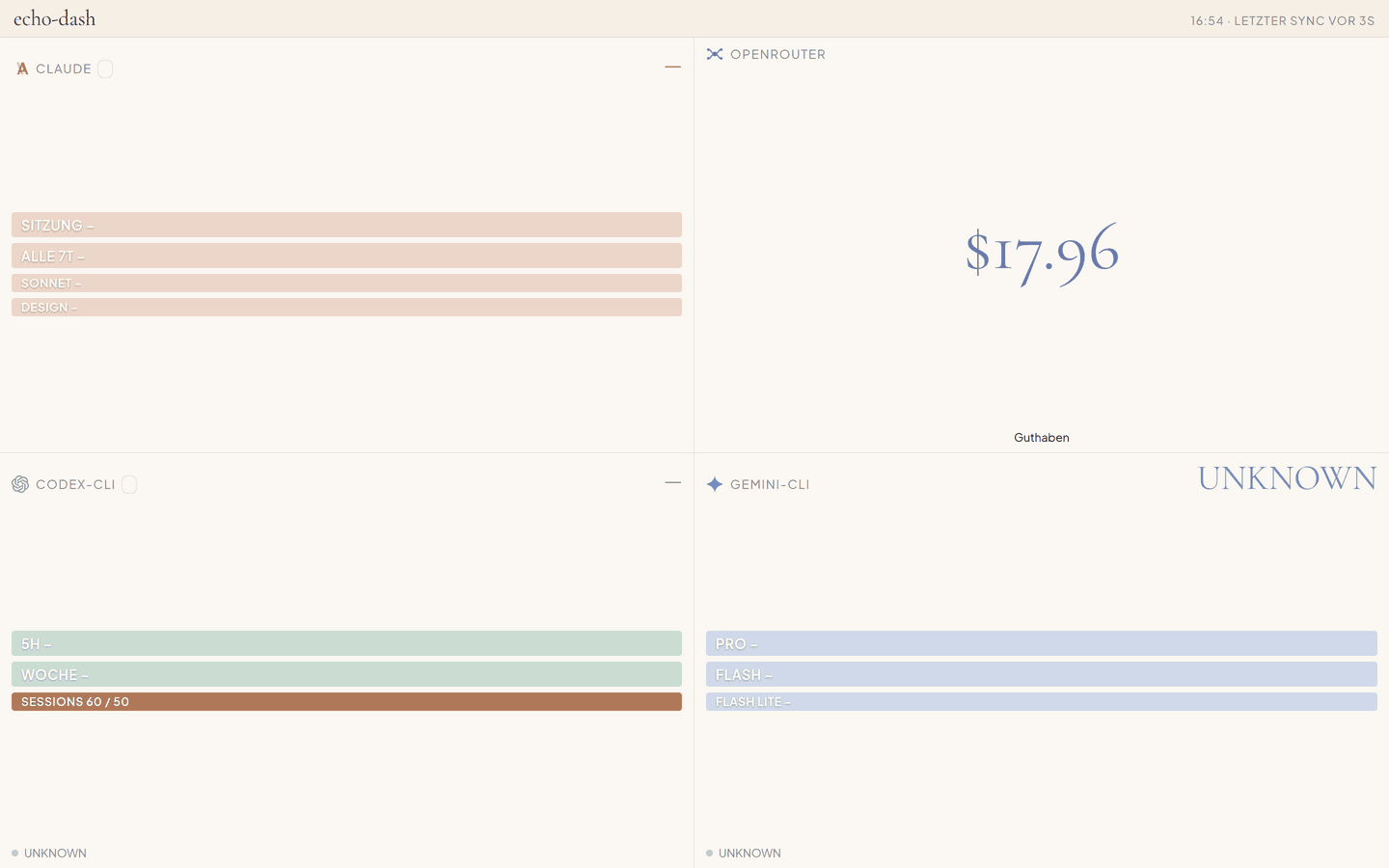 Screenshot von echo-dashboard
